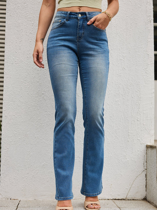 High-Rise Slim-Fit Stretch Flared Jeans