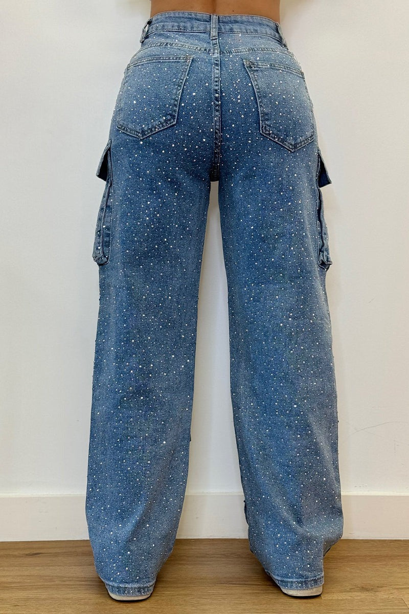 High Waisted Diamanté Rhinestone Jeans