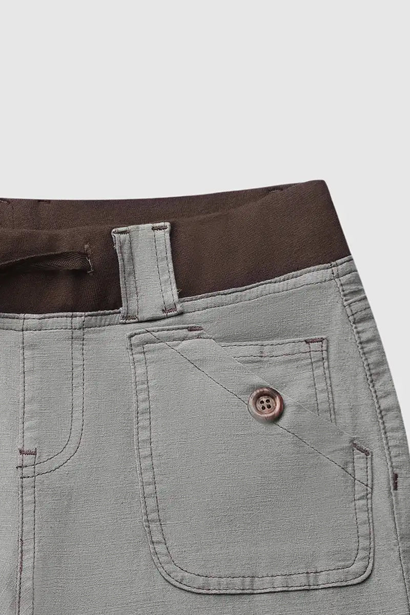 Button Detail Drawstring Low Rise Flare Pants