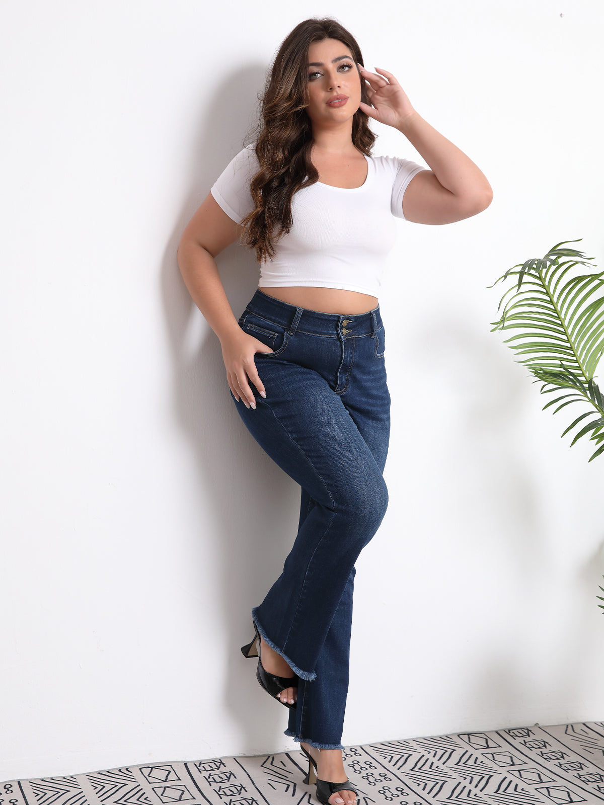 High-Waist Raw Hem Flared Jeans