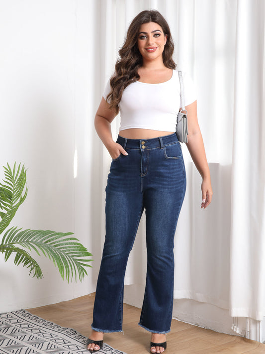 High-Waist Raw Hem Flared Jeans