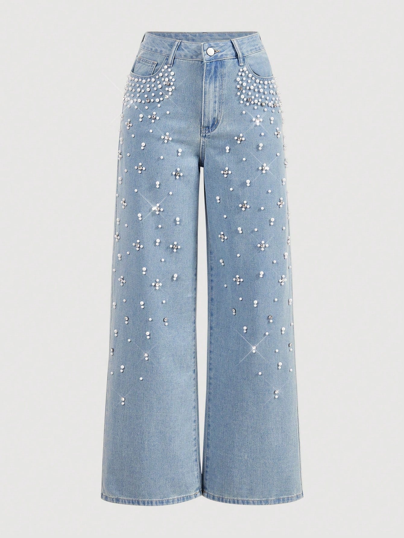 Women's Jeans With Faux Pearl