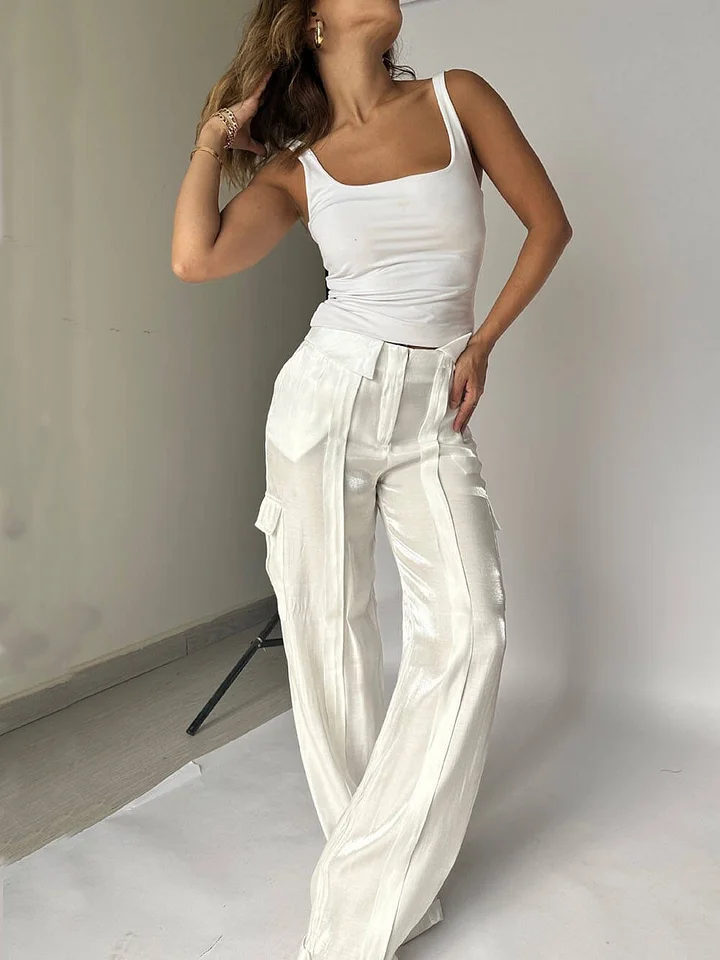 Loose Zipper Multicolor Vacation Trousers Satin Pants