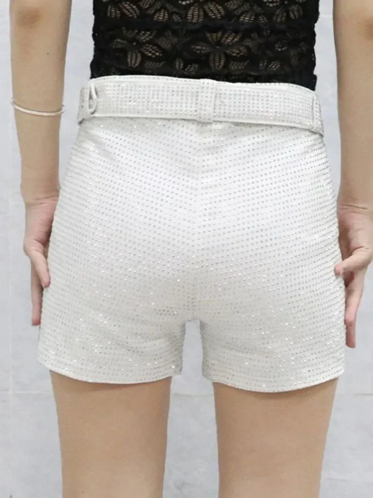 High Waist Rhinestone Belt Wide Leg Denim Shorts