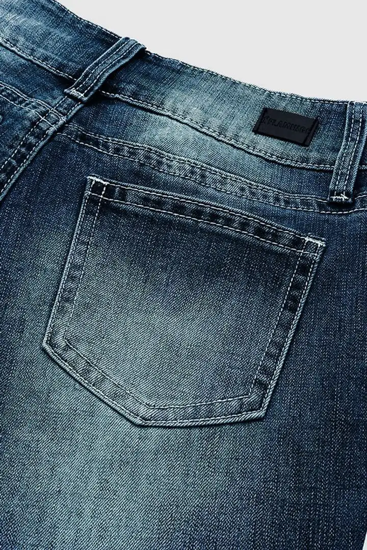 Wash Stretchy Double Button Mid Waist Bootcut Jeans