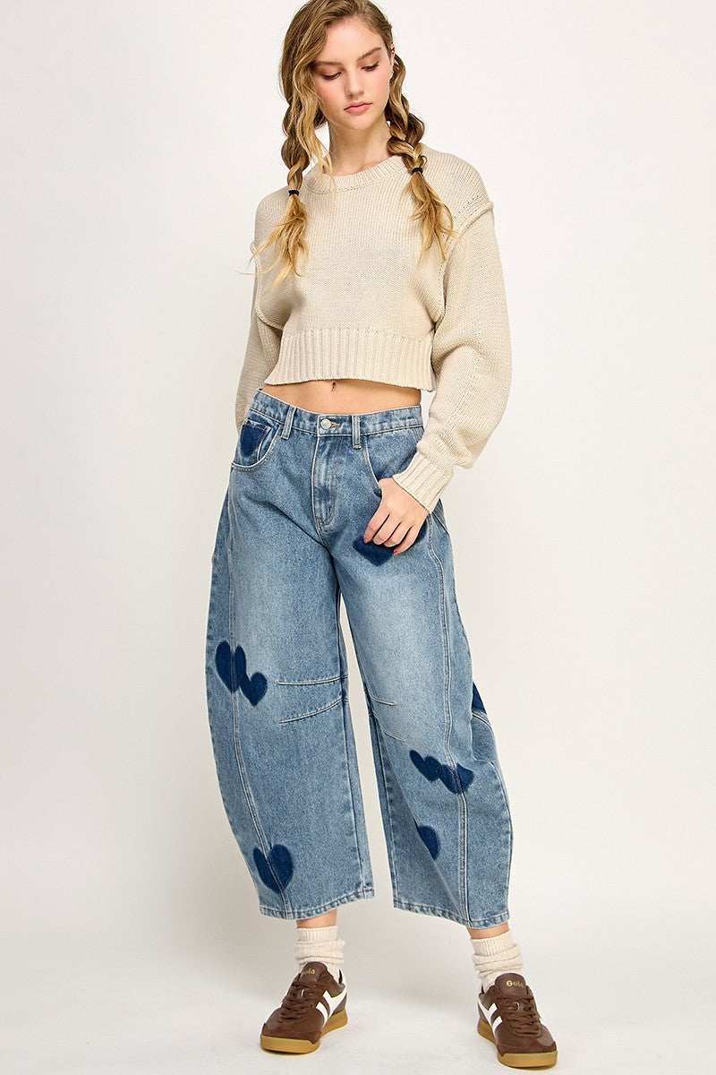 Heart Barrel Denim Pants