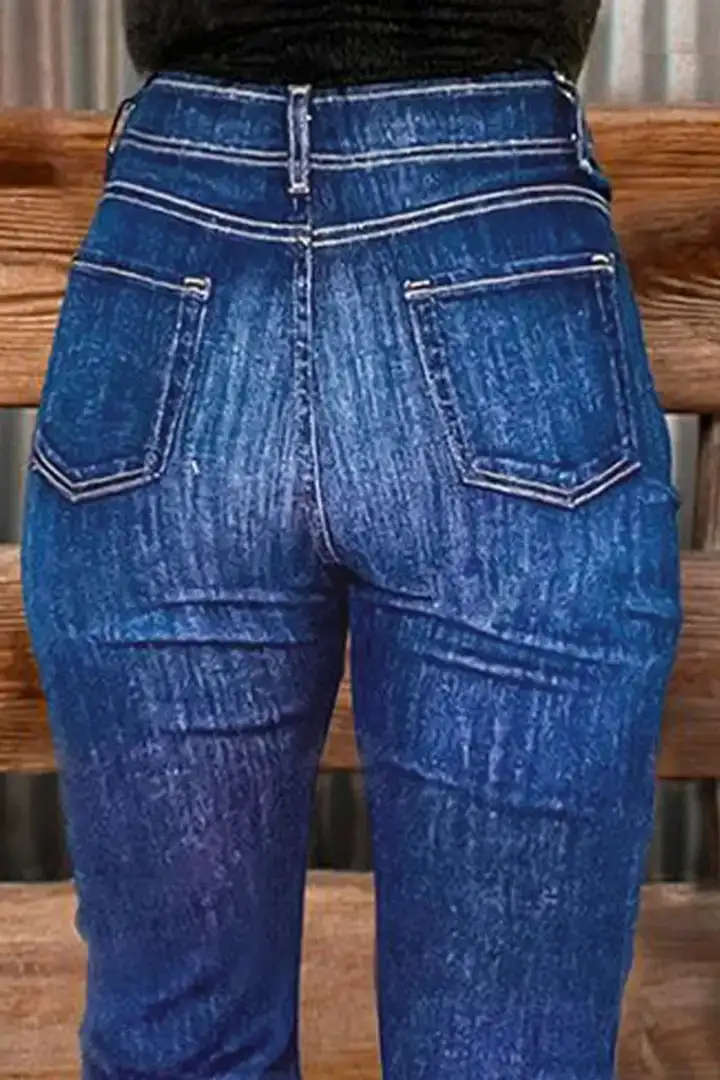 Button Fly Raw Hem Stitch Detail High Waist Bootcut Jeans