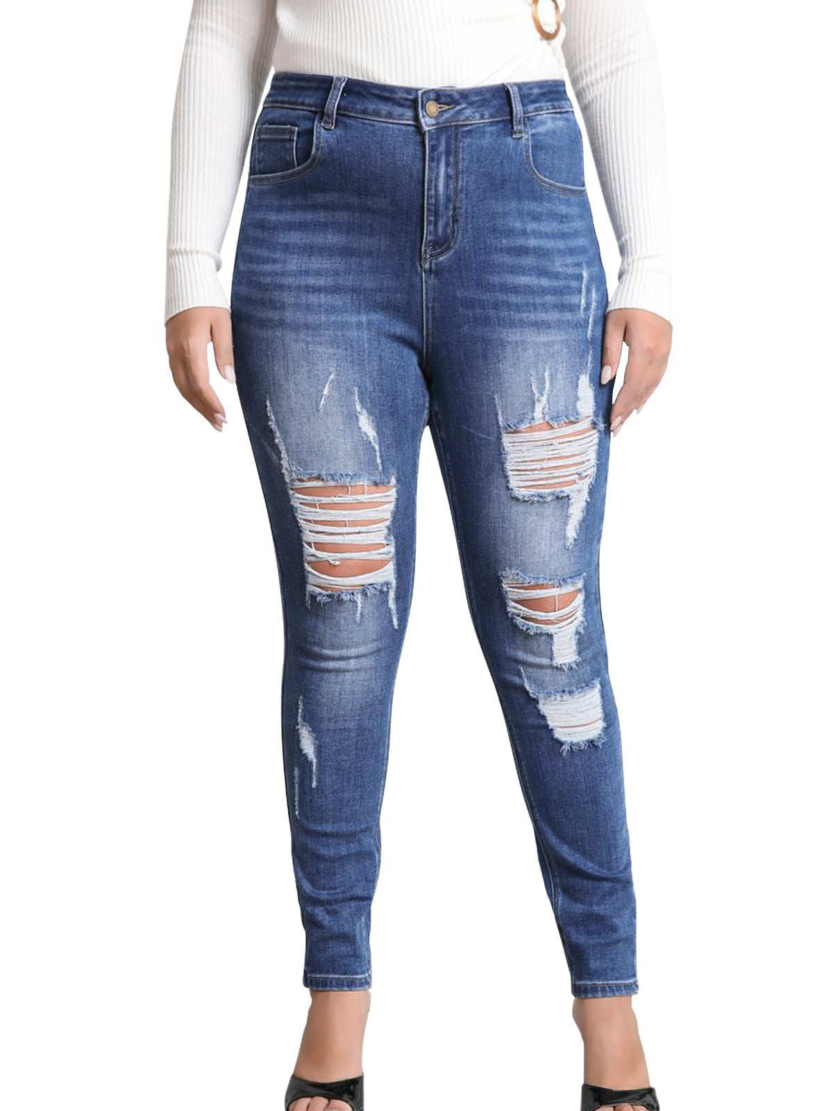 Tummy Control Distressed Cuffed Boyfriend Jeans