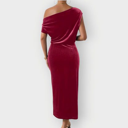 Grecia – Off-Shoulder Draped Velvet Midi Dress
