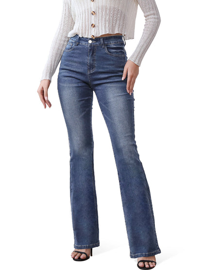 High Waist Retro Slim Washed Flared Jeans