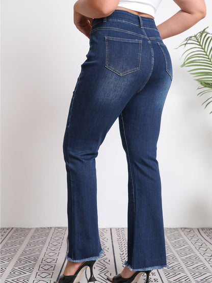 High-Waist Raw Hem Flared Jeans