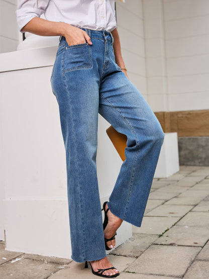 Classic Medium Blue High Waist Wide Leg Jeans