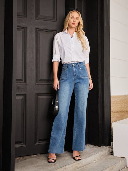 Classic Medium Blue High Waist Wide Leg Jeans