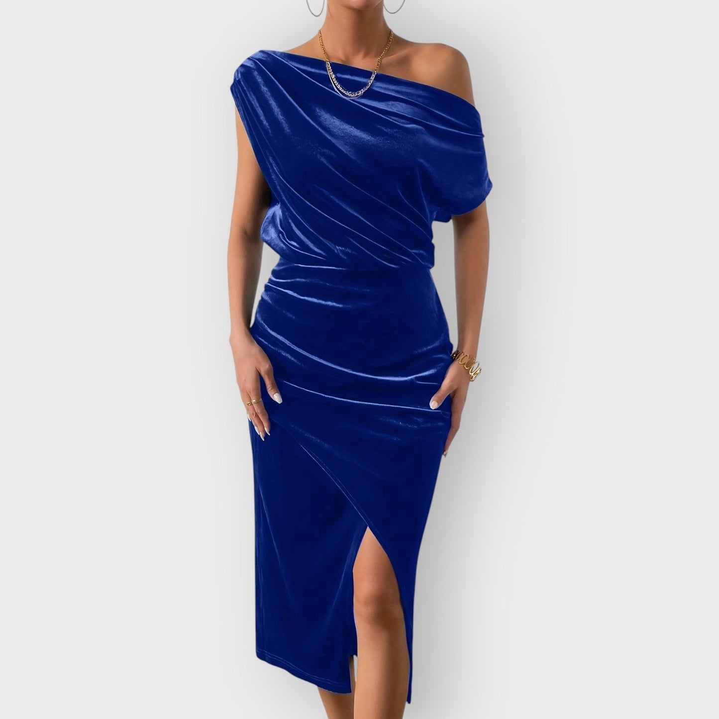 Grecia – Off-Shoulder Draped Velvet Midi Dress