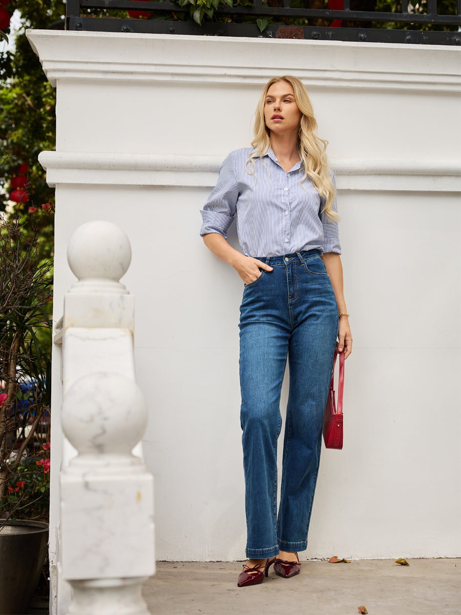 2025 Spring New Arrivals Women's High Waist Slim Fit Stretch Classic Flare Denim