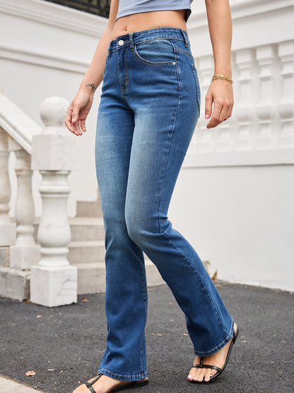 Stitching Washed Dark Blue  Classic Flare Denim