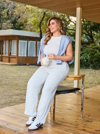 Women's Casual Solid Color Drawstring Waist Straight Leg Pants