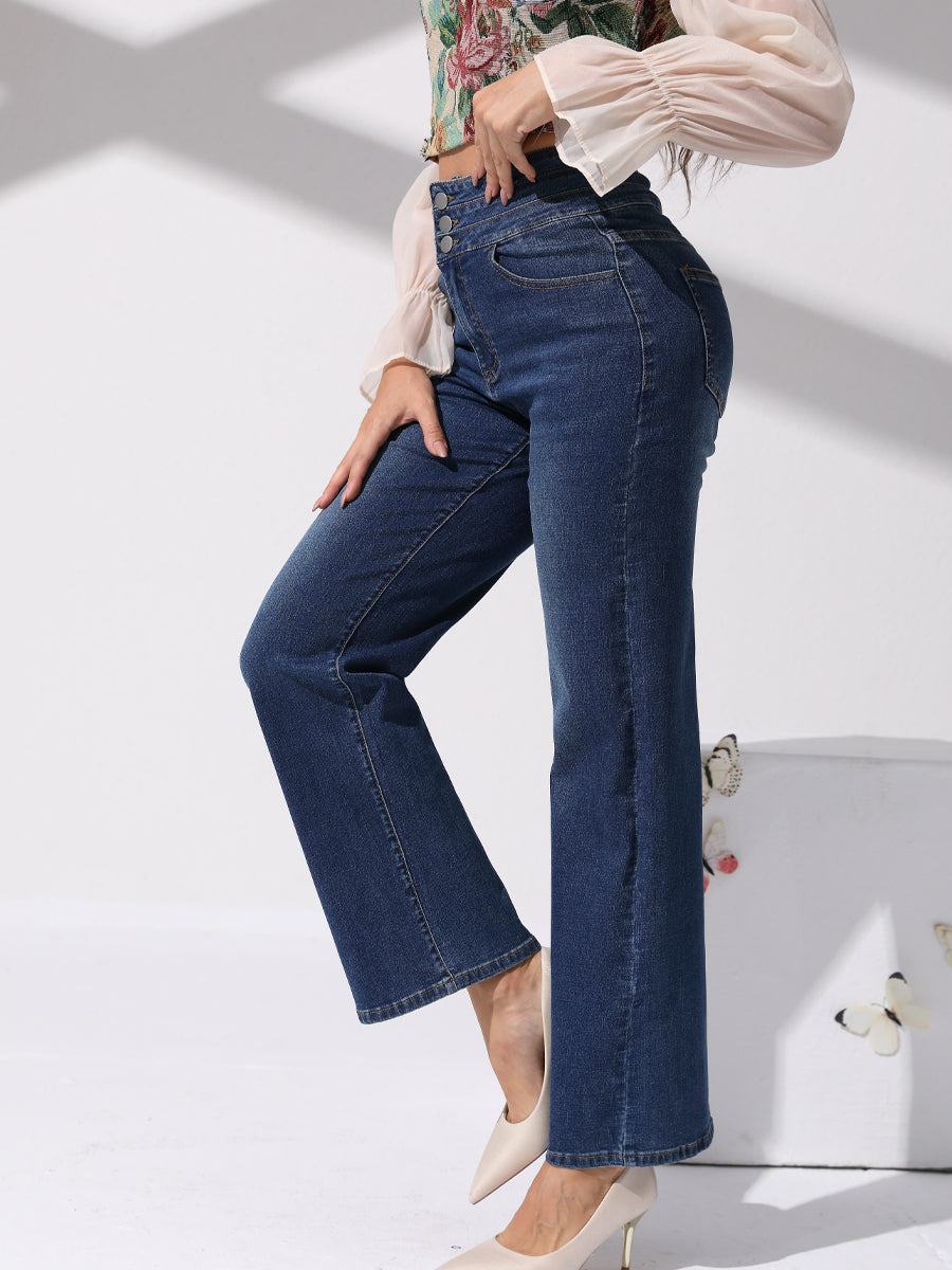 High Stretch Rigid Denim Straight-Leg Jeans