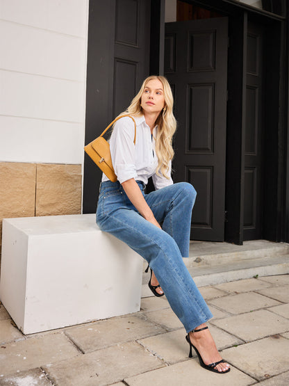 Classic Medium Blue High Waist Wide Leg Jeans