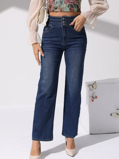High Stretch Rigid Denim Straight-Leg Jeans