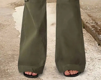 Button Detail Drawstring Low Rise Flare Pants