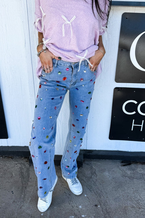 Rainbow Jewel Embellished Denim Jeans