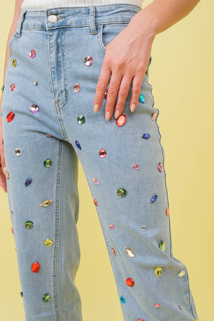 Rainbow Jewel Embellished Denim Jeans