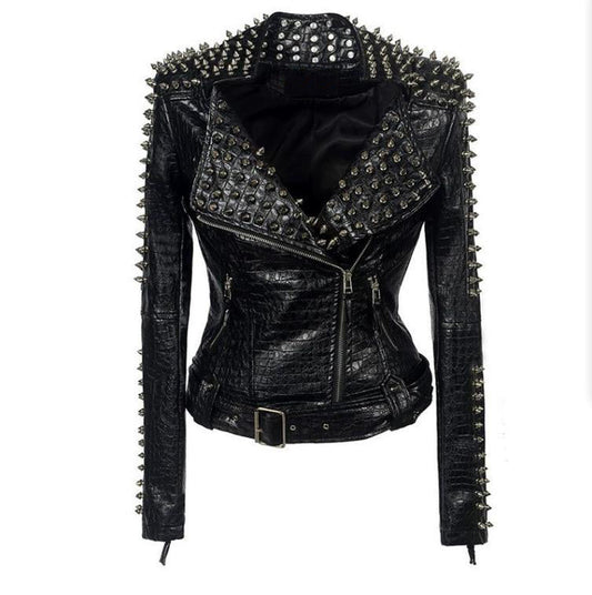 Steampunk Jackets: Rivet Detail Faux Leather Biker Jacket