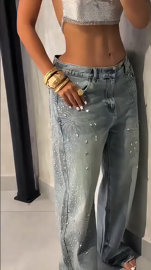 Fireworks Diamanté Straight Leg Jeans