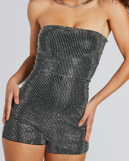 Popstar Diva Strapless Rhinestone Romper