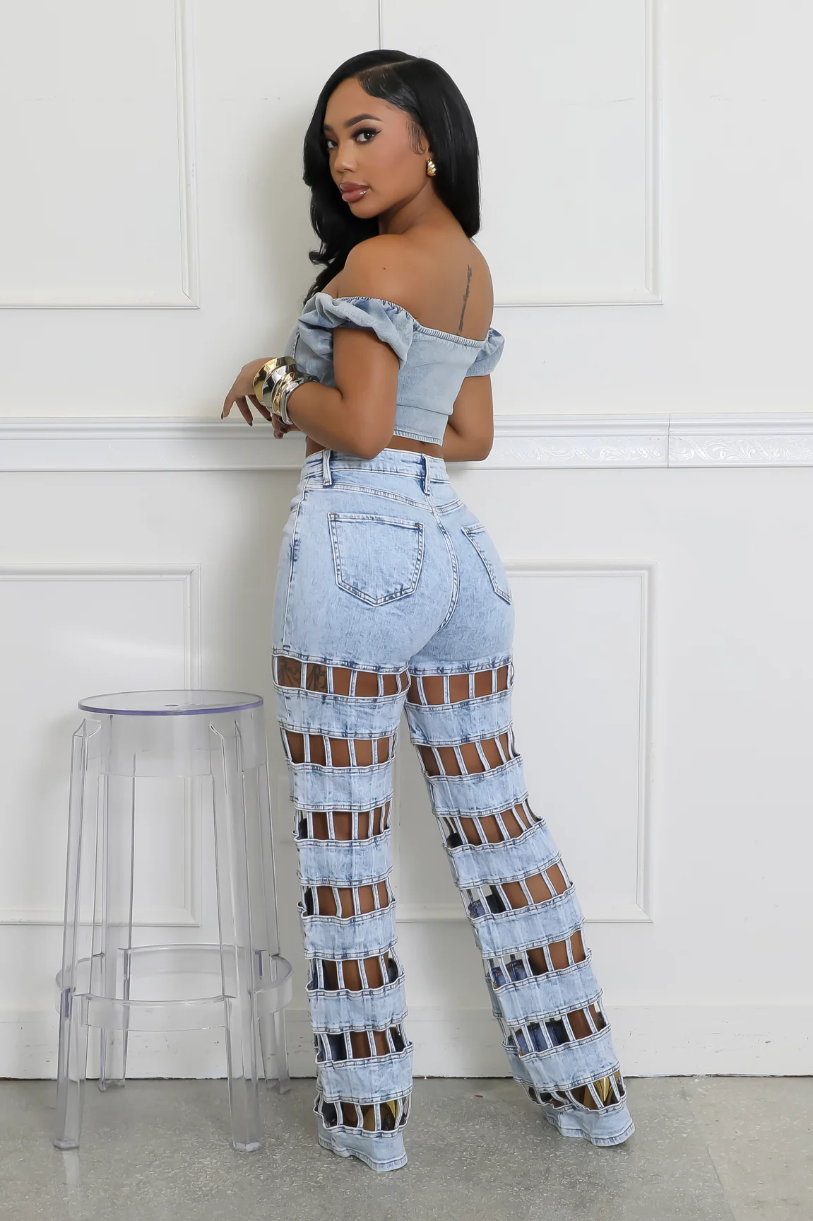 Sexy Cut Out Straight Leg Jeans