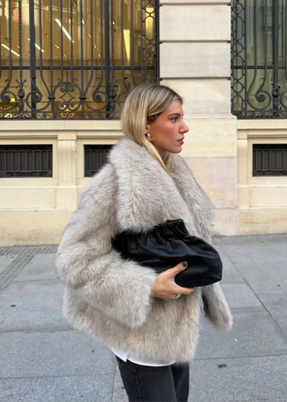 Vintage Cropped Faux Fur Jacket – Elegant Winter Style