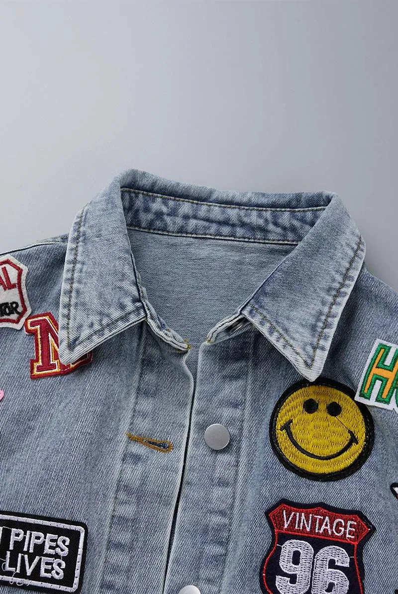 Womens Yellow Street Patchwork Turndown Collar Long Sleeve Denim Jacket