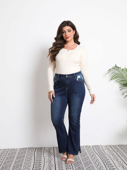 High-Waisted Stretch Flared Jeans