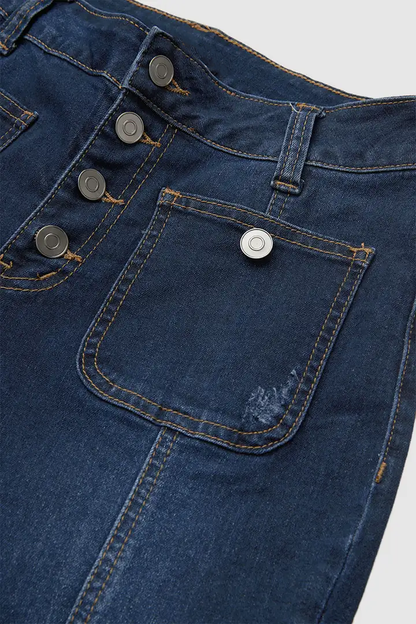 Wash Button Fly Seam Front High Rise Flare Jeans