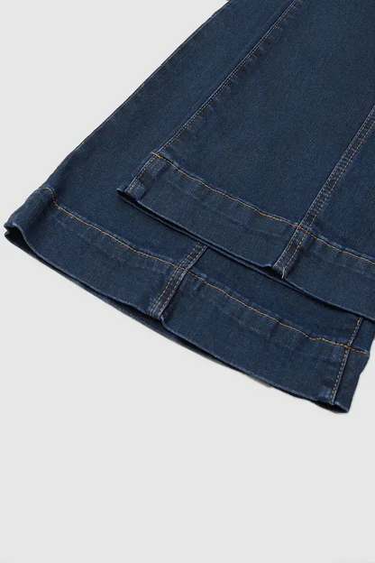 Wash Button Fly Seam Front High Rise Flare Jeans