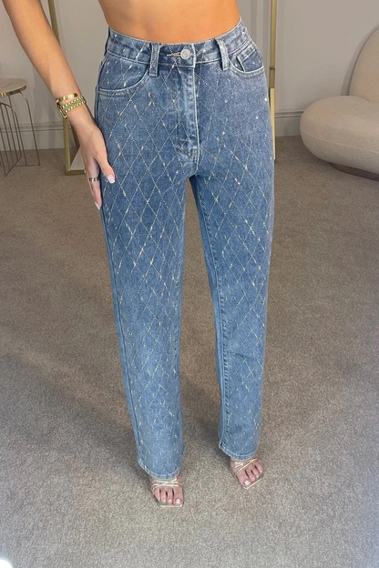 Criss Cross Diamante Straight Leg Jeans