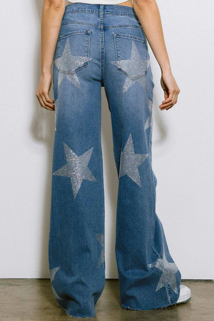 High Rise Rhinestone Star Jeans