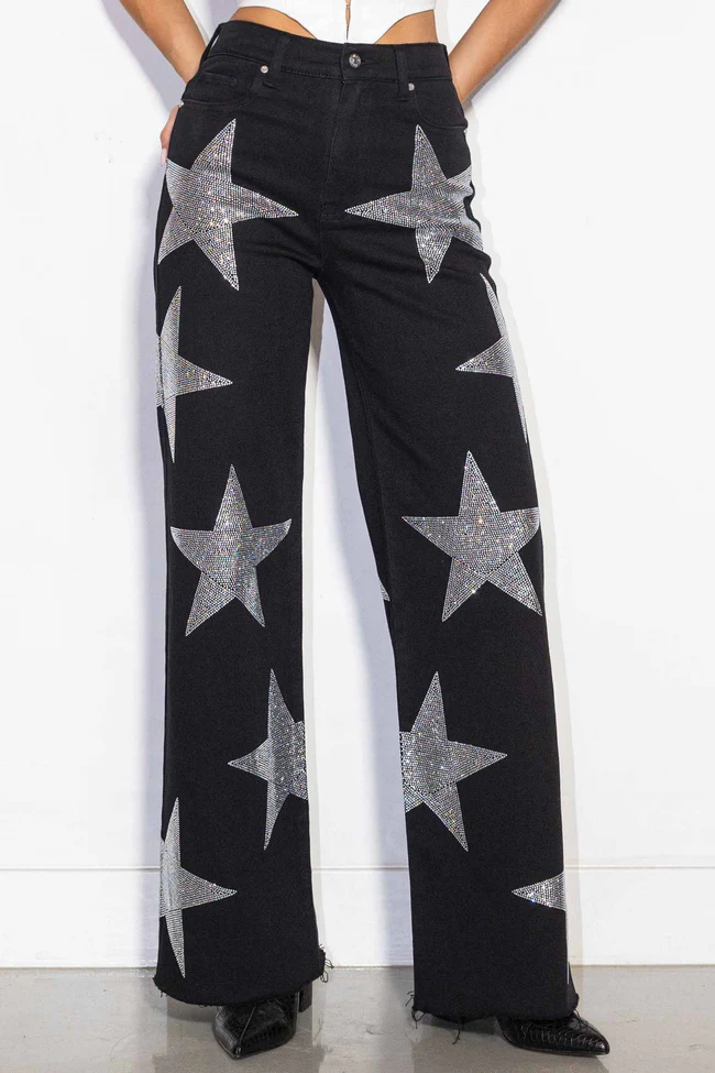 High Rise Rhinestone Star Jeans