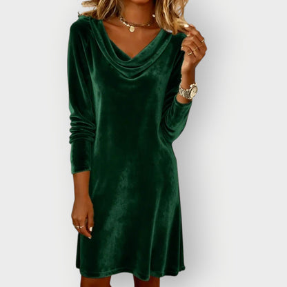 Kathleen - Elegant Drape Neck Velvet Dress