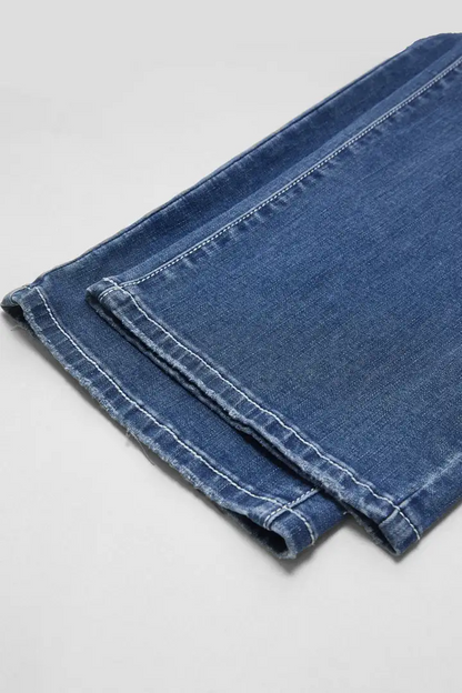 Washed Flap Pocket Low Rise Straight Leg Jeans