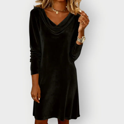 Kathleen - Elegant Drape Neck Velvet Dress
