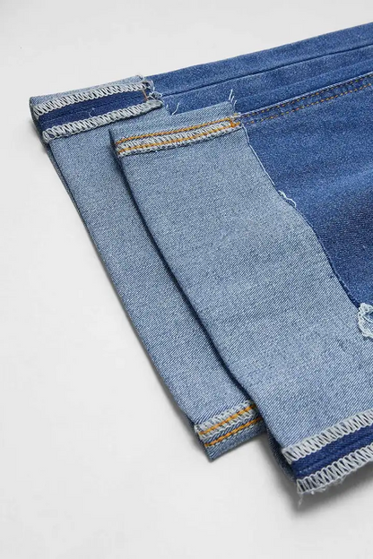 Cut Out Roll Hem Raw Hem Asymmetrical High Waist Straight Leg Jeans