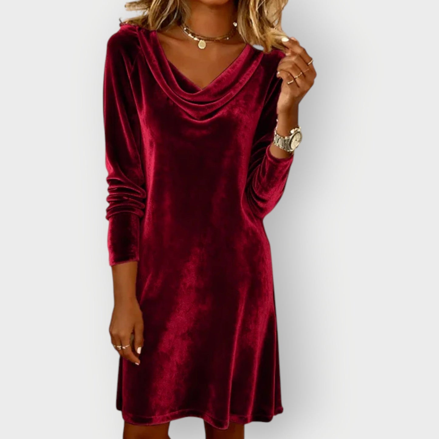 Kathleen - Elegant Drape Neck Velvet Dress