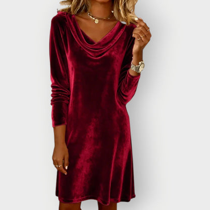 Kathleen - Elegant Drape Neck Velvet Dress