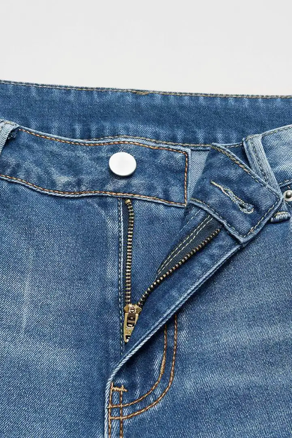 Wash Raw Roll Hem High Rise Straight Leg Jeans