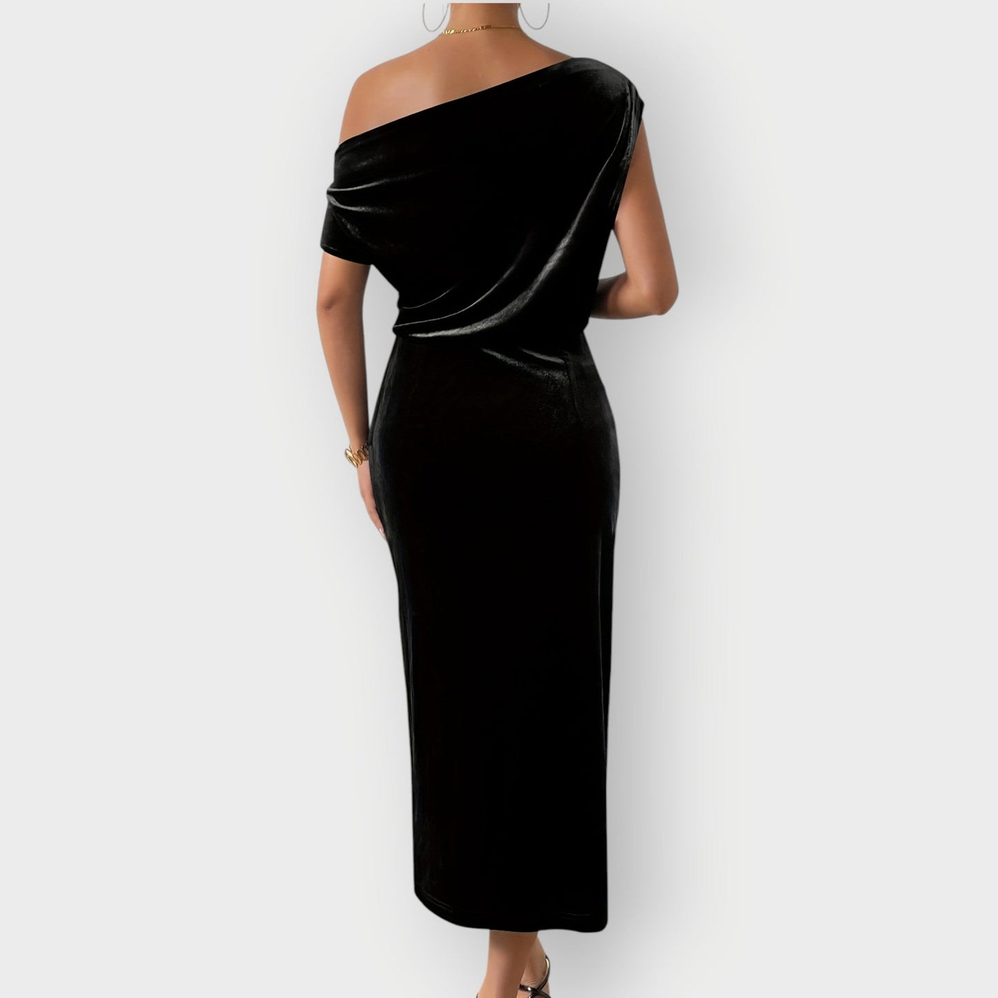 Grecia – Off-Shoulder Draped Velvet Midi Dress