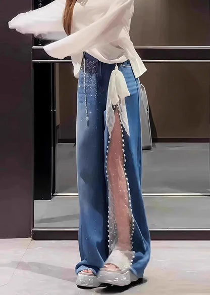 Lace Mesh Patchwork Baggy Jeans