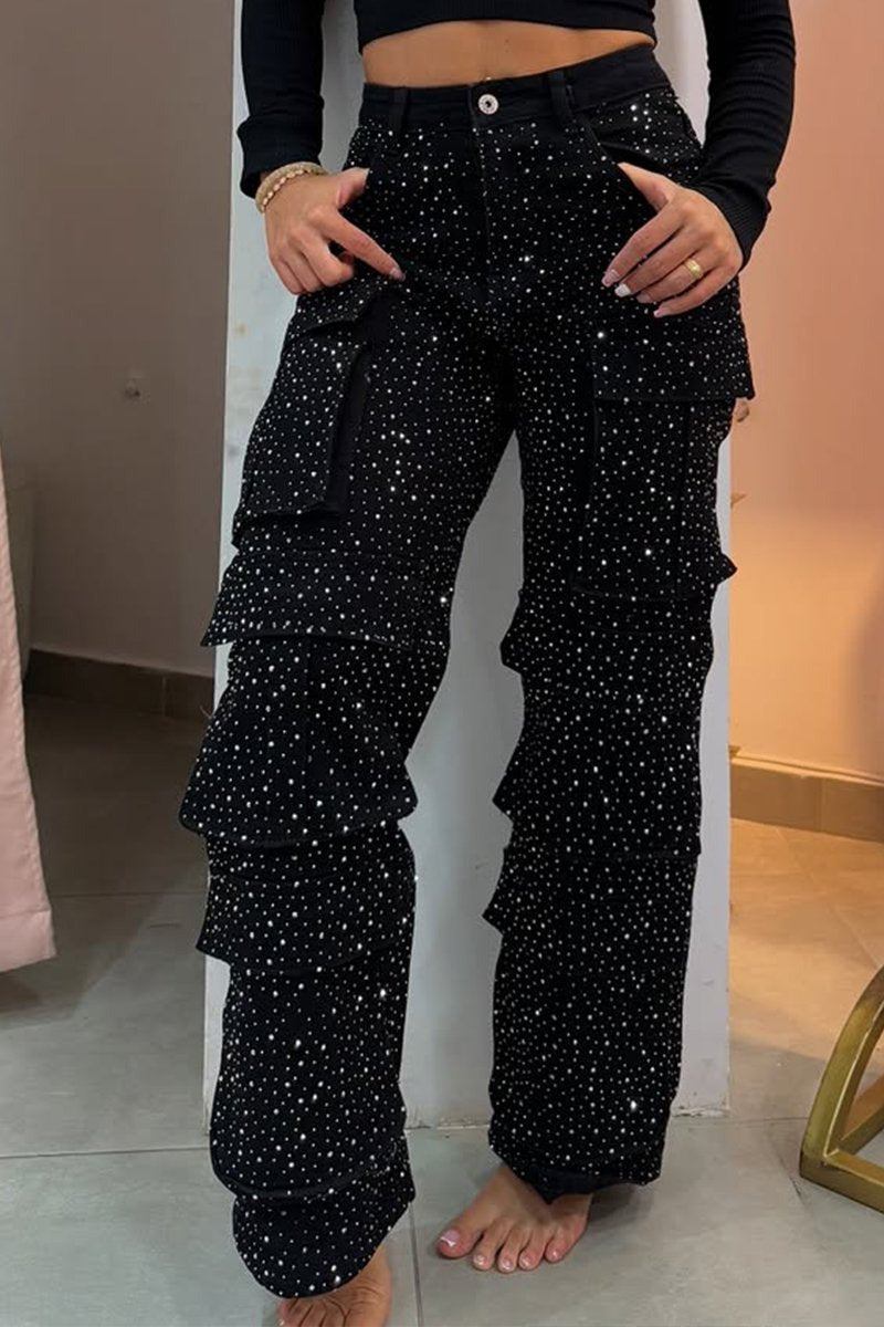 High Waisted Diamanté Rhinestone Jeans