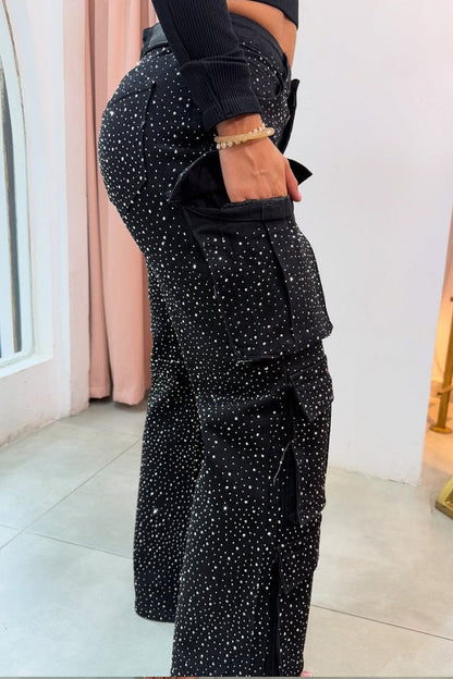 High Waisted Diamanté Rhinestone Jeans